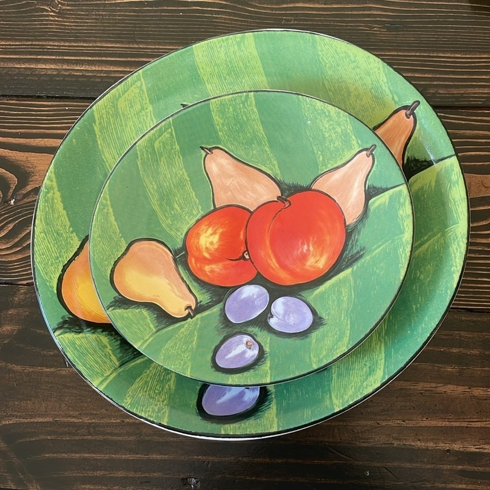Sango Tuscany Green Large Fruit Platter & Cake Dish Set